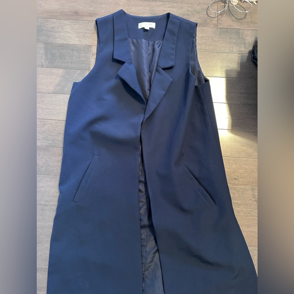 Navy Sleeveless Blazer Vest (long)